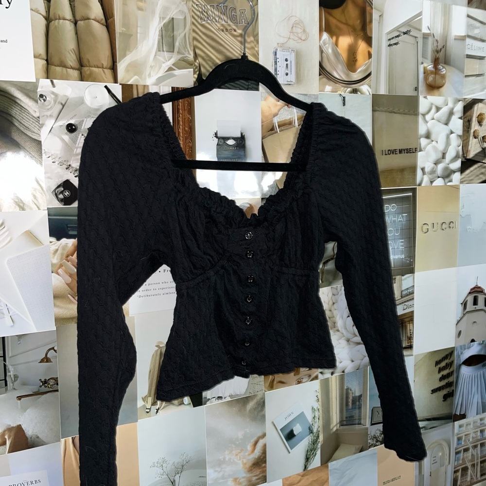 Black Shoulder Puff Free People Top